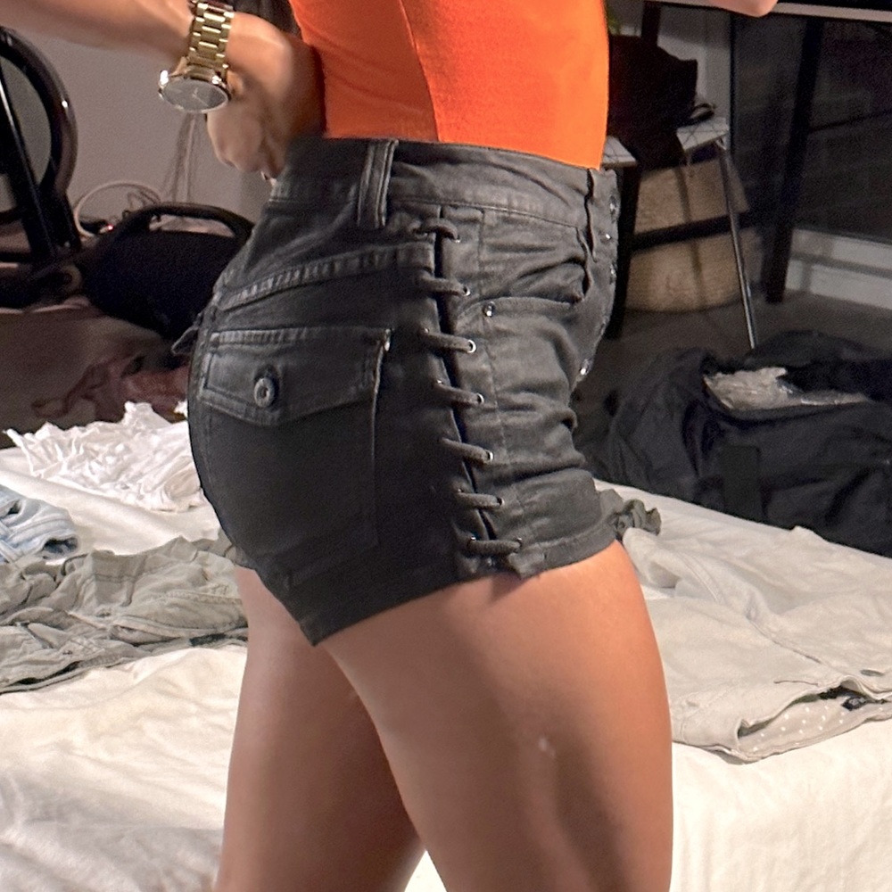 Free people black/gunmetal waxed shorts